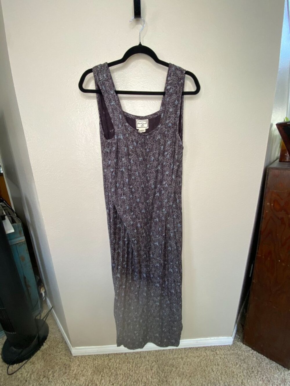 April Cornell Womens Sleeveless Maxi Dress Black Floral 100% Rayon L Vintage